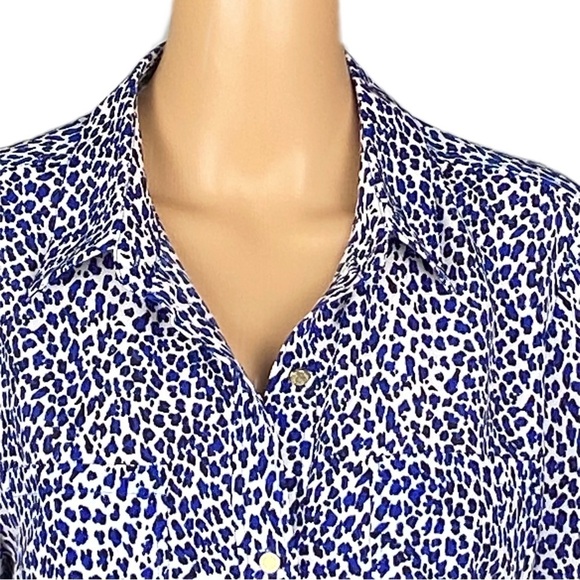 JUICY COUTURE blue, black & white leopard print, button-down blouse. Medium. EUC - Picture 2 of 11
